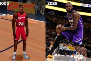超長續航！媒體曬詹姆斯2003年vs2026年遊戲形象對比圖